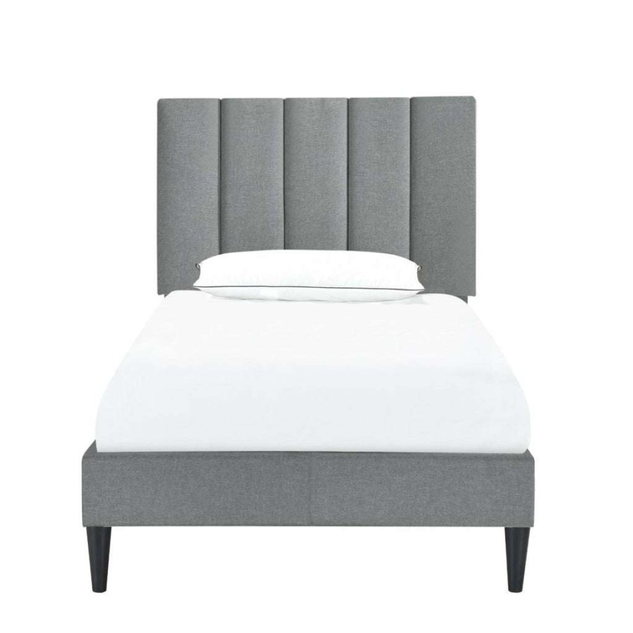 Bed * | Top Sell Accentrics Home Vertically Channeled Twin Upholstered Platform Bed In Gray