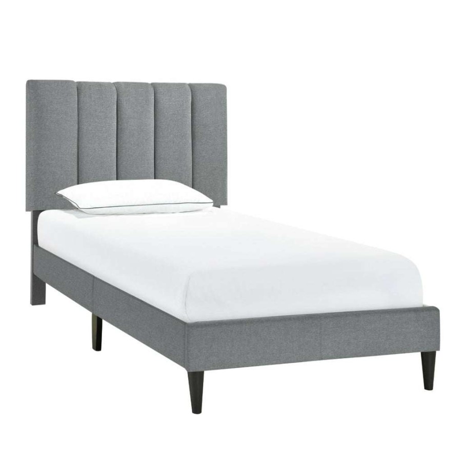 Bed * | Top Sell Accentrics Home Vertically Channeled Twin Upholstered Platform Bed In Gray