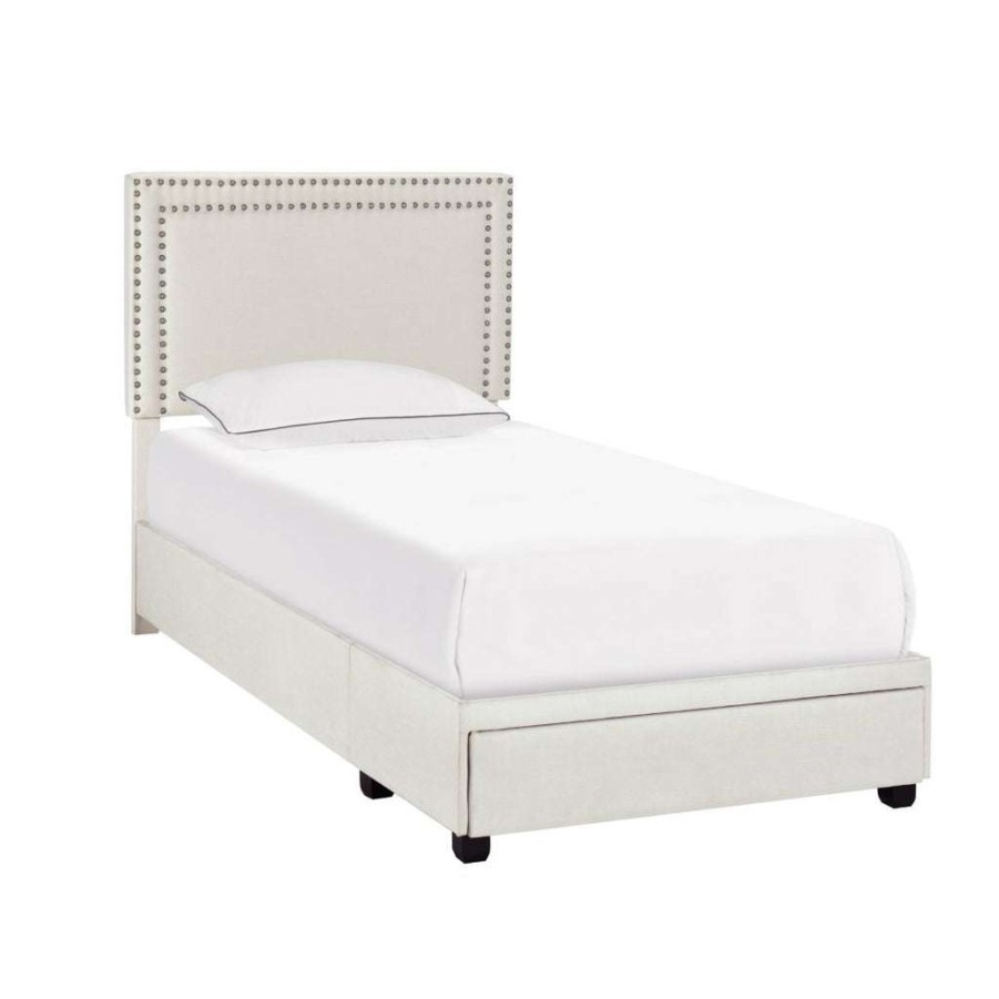 Bed * | Popular Accentrics Home Twin Nail Trim Storage Bed In Fog