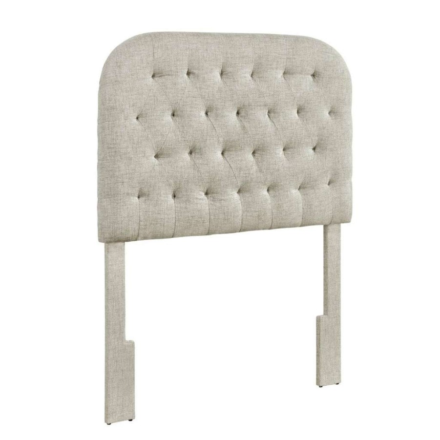 Headboard * | Popular Accentrics Home Rounded Corner, Diamond Tufted Twin Upholstered Headboard In Oatmeal Gray