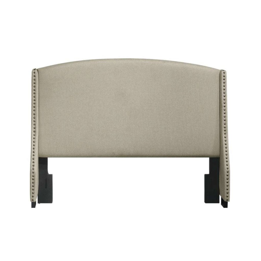 Headboard * | Outlet Accentrics Home Shelter Style Upholstered Wingback Queen Headboard In Lunar Linen Beige