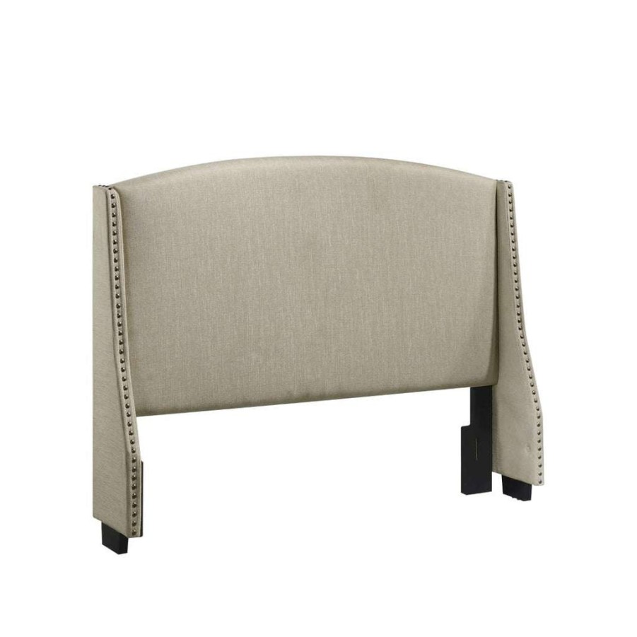 Headboard * | Outlet Accentrics Home Shelter Style Upholstered Wingback Queen Headboard In Lunar Linen Beige