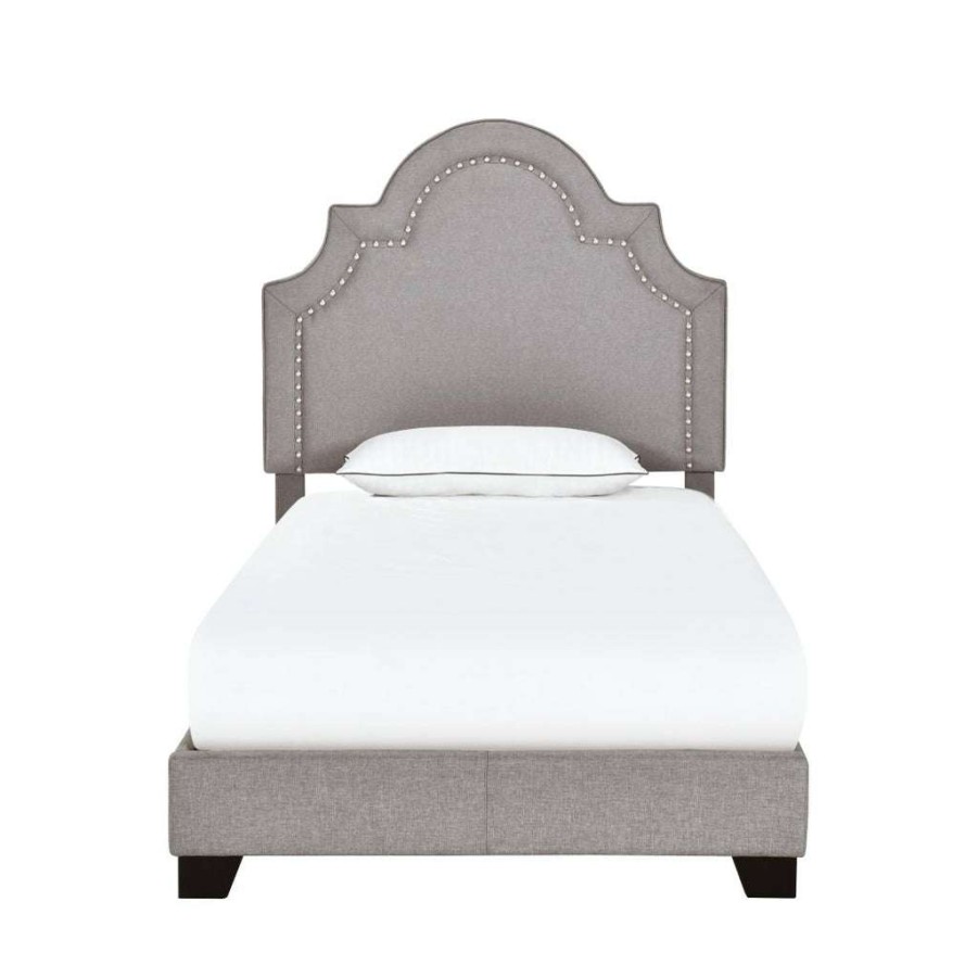 Bed * | Latest Accentrics Home Queen Anne Nailhead Trim Upholstered Twin Bed In Smoke Gray