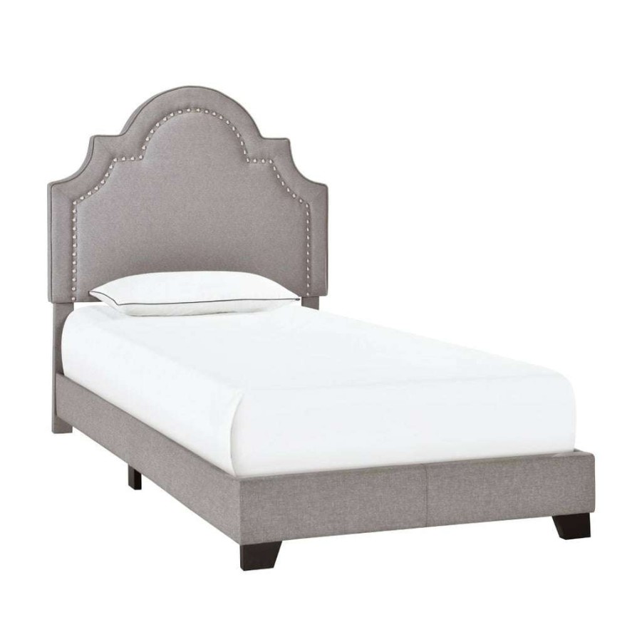 Bed * | Latest Accentrics Home Queen Anne Nailhead Trim Upholstered Twin Bed In Smoke Gray