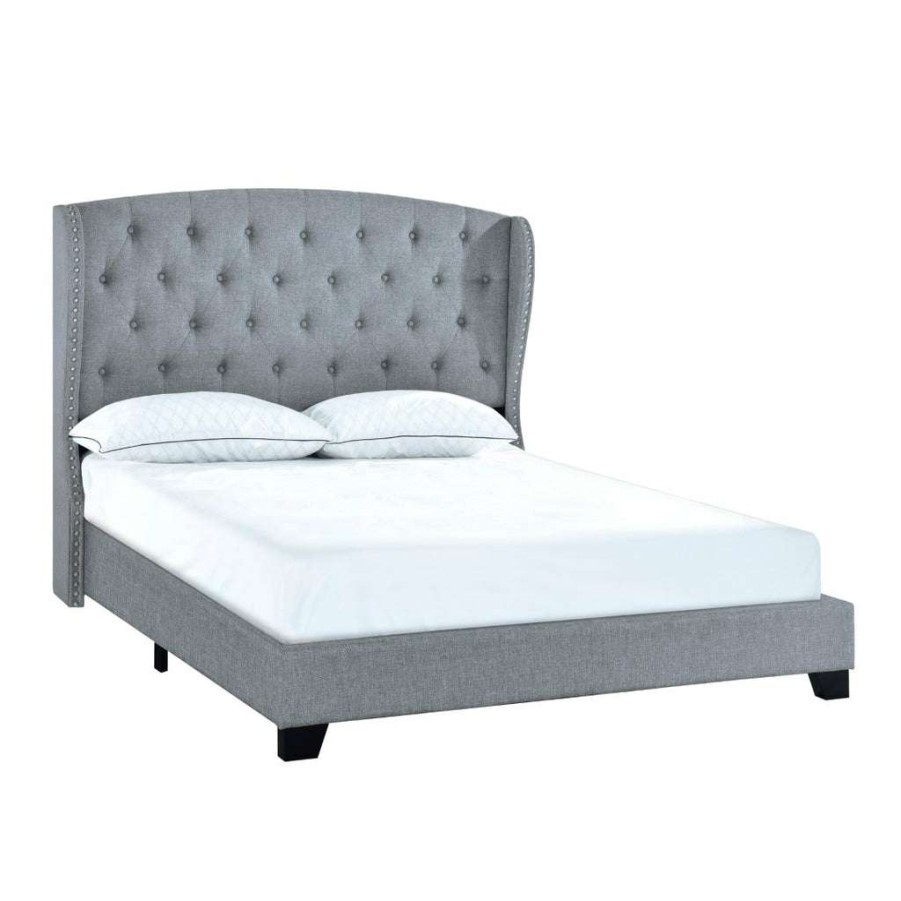 Bed * | Outlet Accentrics Home King Tufted Wing Bed In Smoke