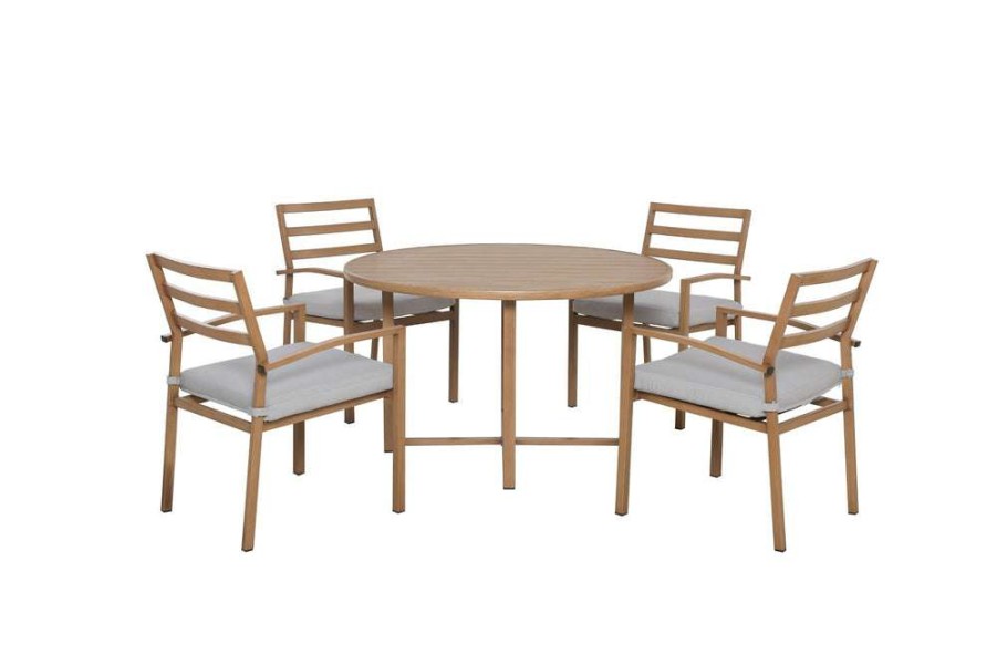 Chair * | Hot Sale Accentrics Home 5 Pc Round Outdoor Dining Table Set With Slat Back Chairs