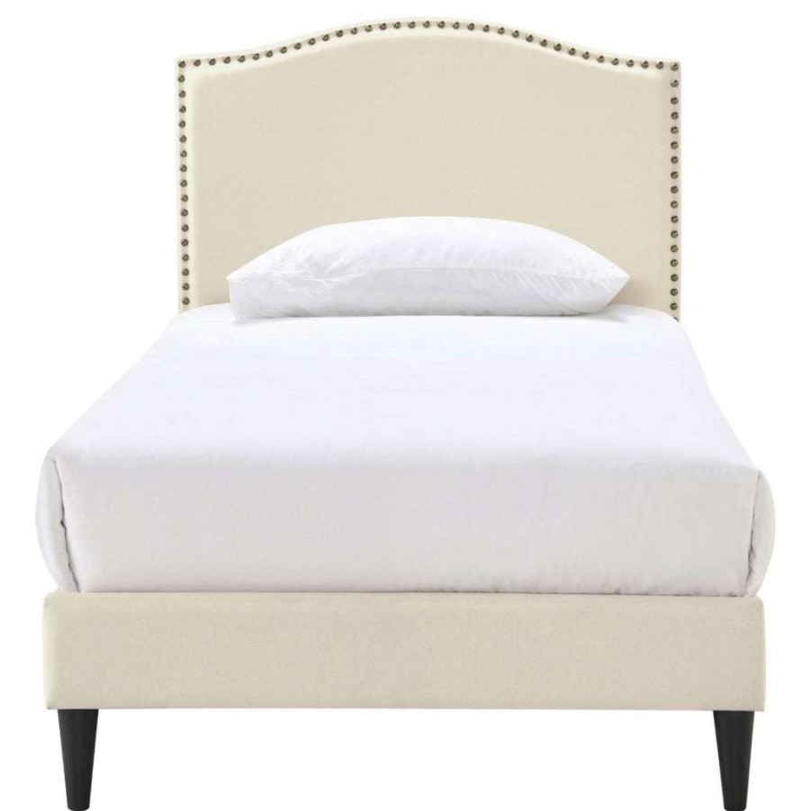 Bed * | Top Sell Accentrics Home Arched, Nailhead Trim Upholstered Twin Platform Bed In Beige