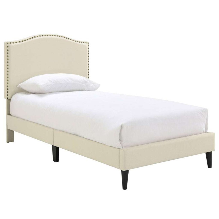 Bed * | Top Sell Accentrics Home Arched, Nailhead Trim Upholstered Twin Platform Bed In Beige