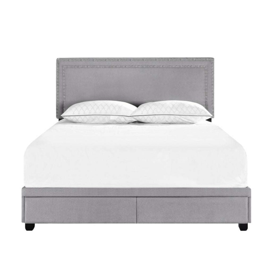 Bed * | Featured Accentrics Home King Nail Trim Storage Bed In Glacier