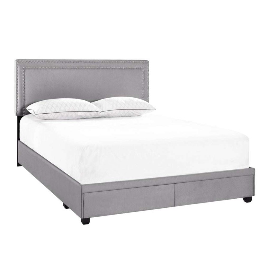 Bed * | Featured Accentrics Home King Nail Trim Storage Bed In Glacier