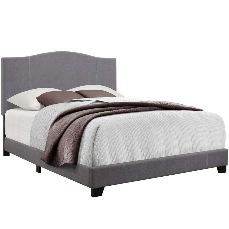 Bed * | Popular Accentrics Home Queen All-In-One Modified Camel Back Upholstered Bed In Denim Cement