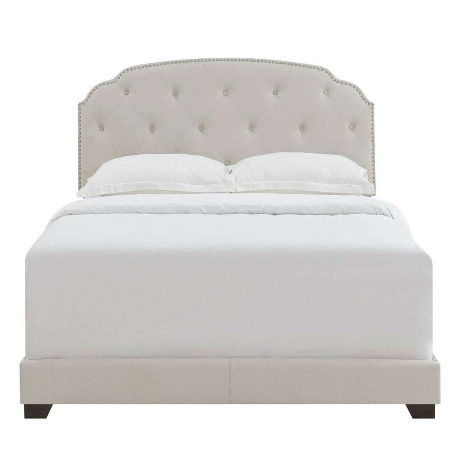 Bed * | Featured Accentrics Home Diamond Tufted, Nailhead Trim Full Upholstered Bed In Light Gray