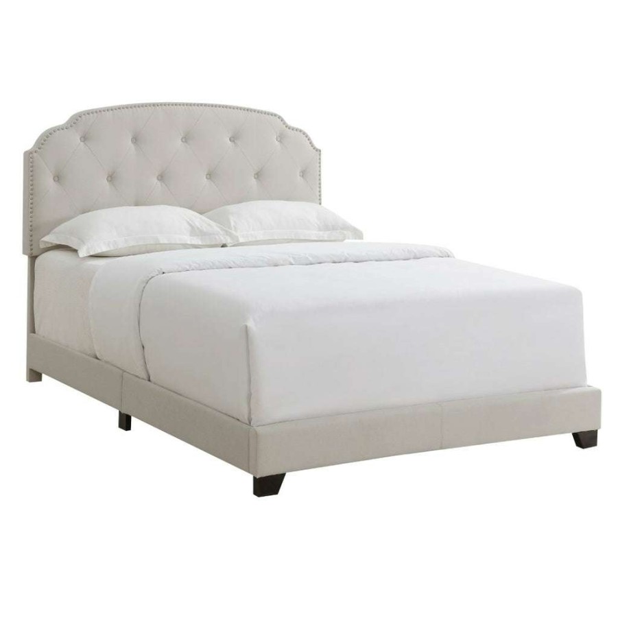 Bed * | Featured Accentrics Home Diamond Tufted, Nailhead Trim Full Upholstered Bed In Light Gray