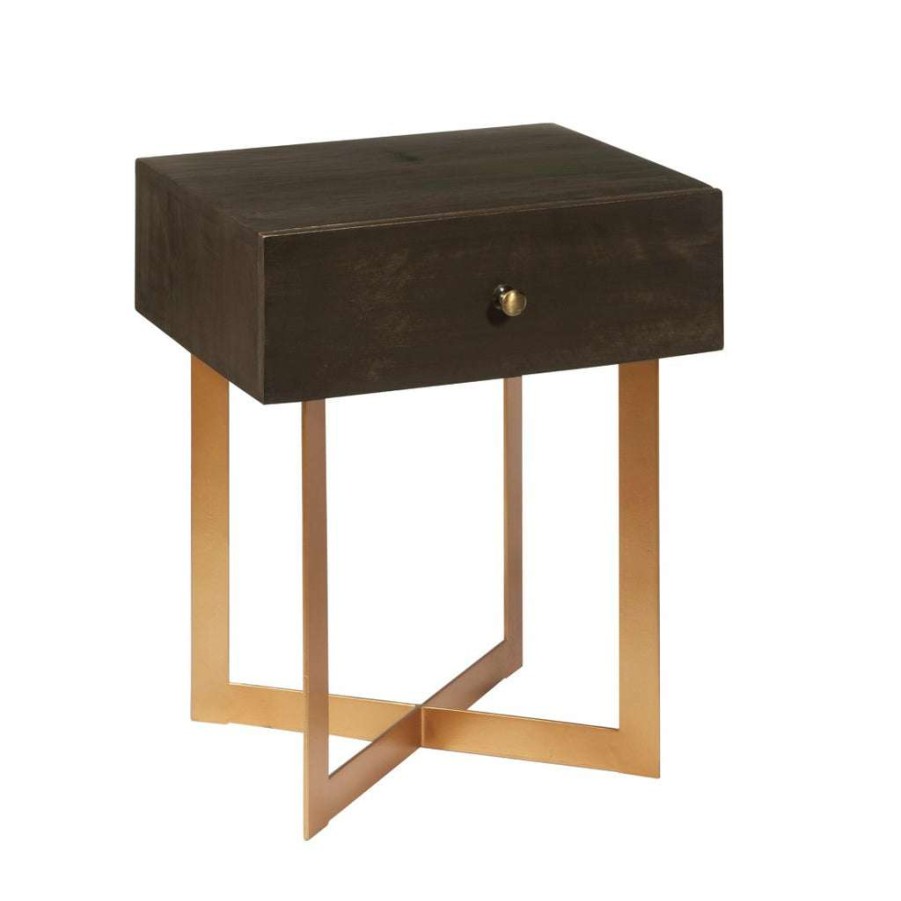 Table * | Discount Accentrics Home One Drawer Iron X Base Side Table