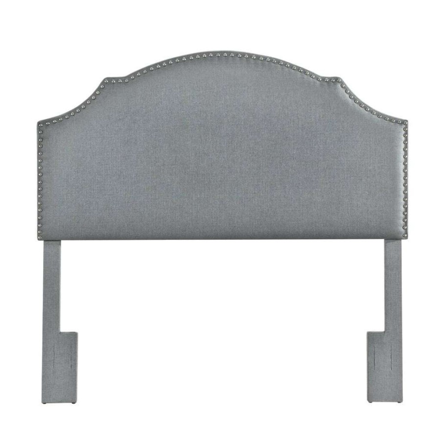 Headboard * | Best Guaranteed Accentrics Home Nailhead Trim, Shaped Full Or Queen Upholstered Headboard In Charcoal Gray