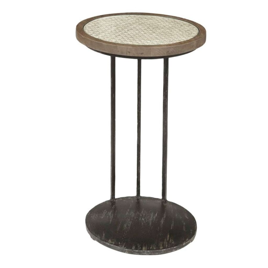 Table * | Best Sale Accentrics Home Iron Frame Side Table With Cane And Glass Top