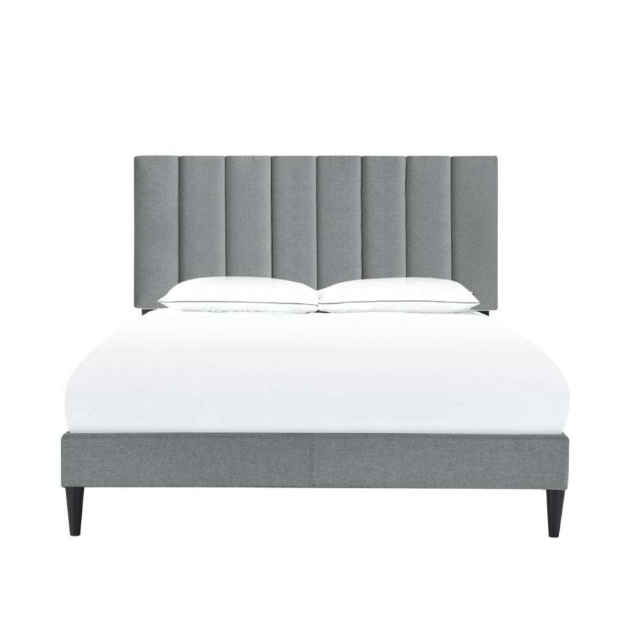 Bed * | Best Sellers Accentrics Home Vertically Channeled Queen Upholstered Platform Bed In Gray