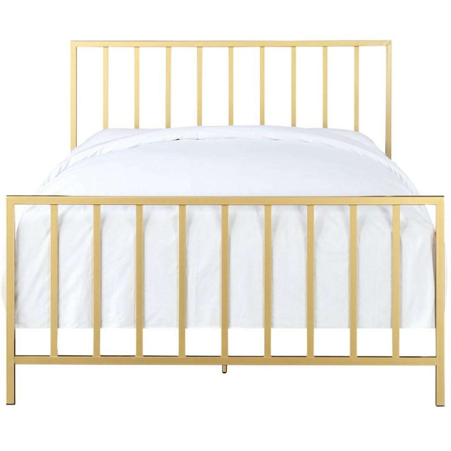 Bed * | Excellent Quality Accentrics Home Slat Style King Metal Bed In Brushed Gold