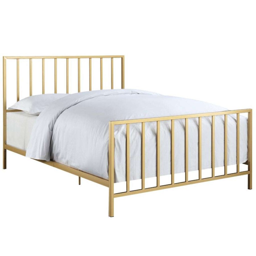 Bed * | Excellent Quality Accentrics Home Slat Style King Metal Bed In Brushed Gold