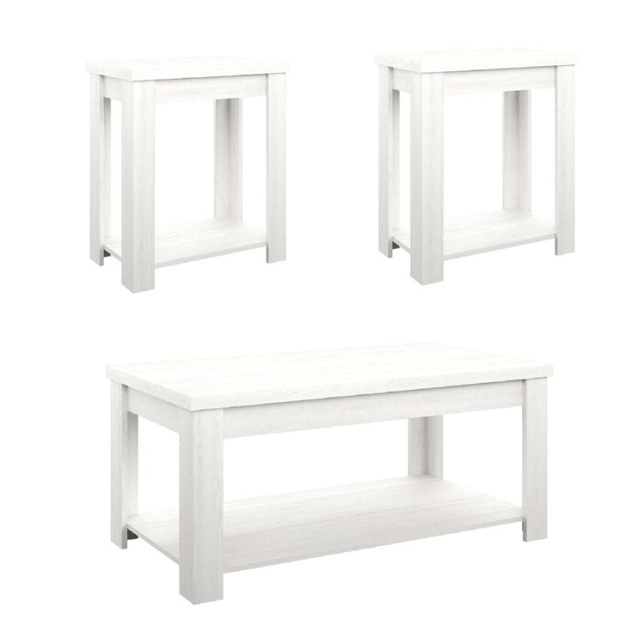 Table * | Online Discount Accentrics Home Transitional Farmhouse Coffee Table And End Table Set White Weathered Oak