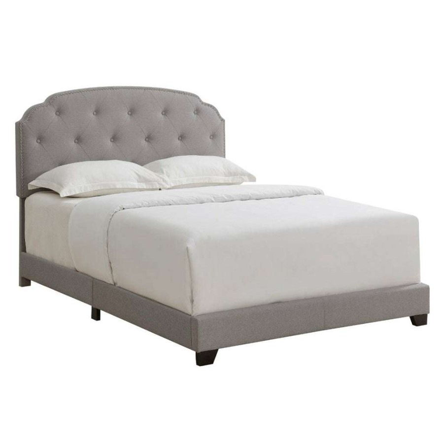 Bed * | Online Discount Accentrics Home Tufted Nailhead Trimmed King Bed In Smoke Gray