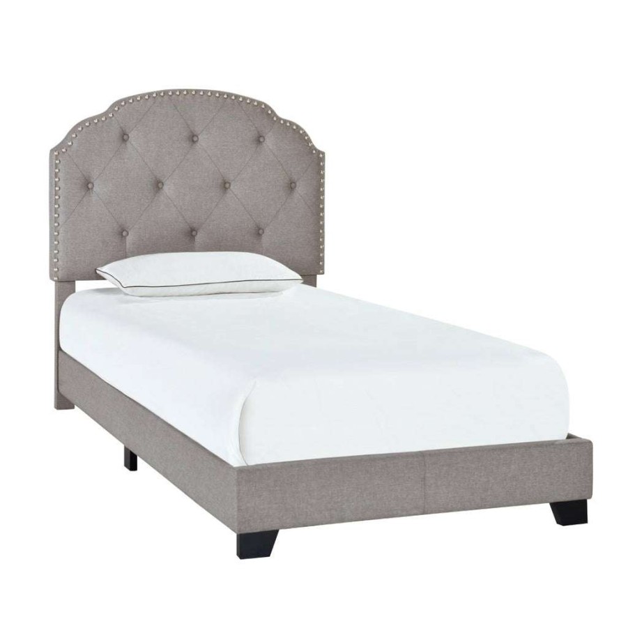 Bed * | Best Sale Accentrics Home Diamond Tufted, Nailhead Trim Twin Upholstered Bed In Smoke Gray