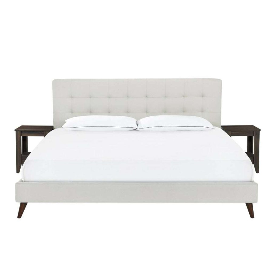 Bed * | Featured Accentrics Home Queen Mid-Century Modern Bed And Nightstand Combination In Fog