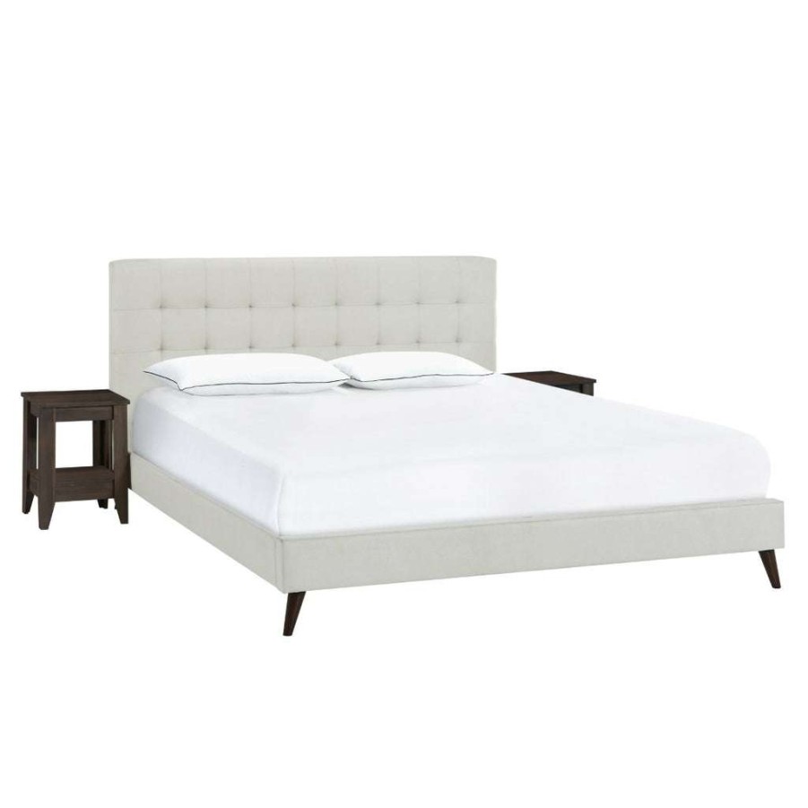 Bed * | Featured Accentrics Home Queen Mid-Century Modern Bed And Nightstand Combination In Fog