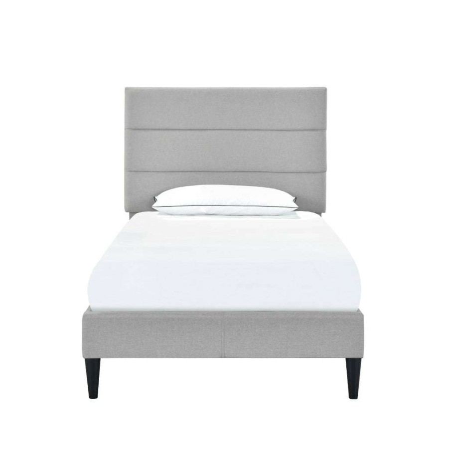 Bed * | Top Sell Accentrics Home Horizontally Channeled Twin Upholstered Platform Bed In Light Gray