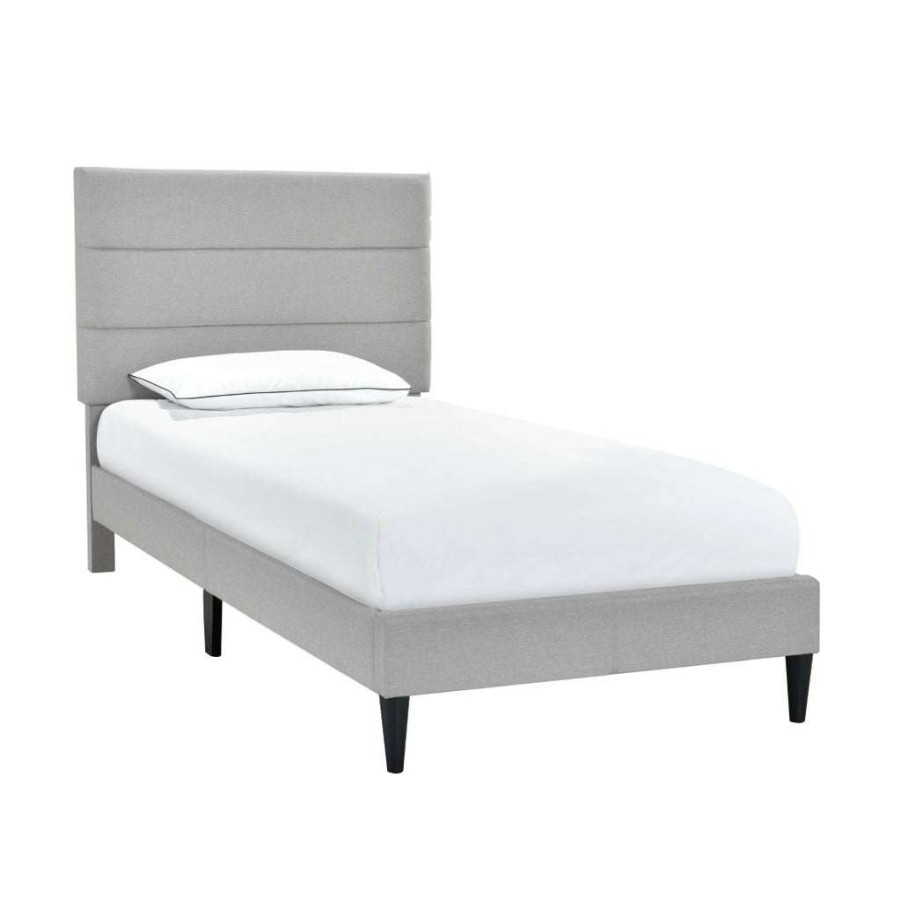 Bed * | Top Sell Accentrics Home Horizontally Channeled Twin Upholstered Platform Bed In Light Gray