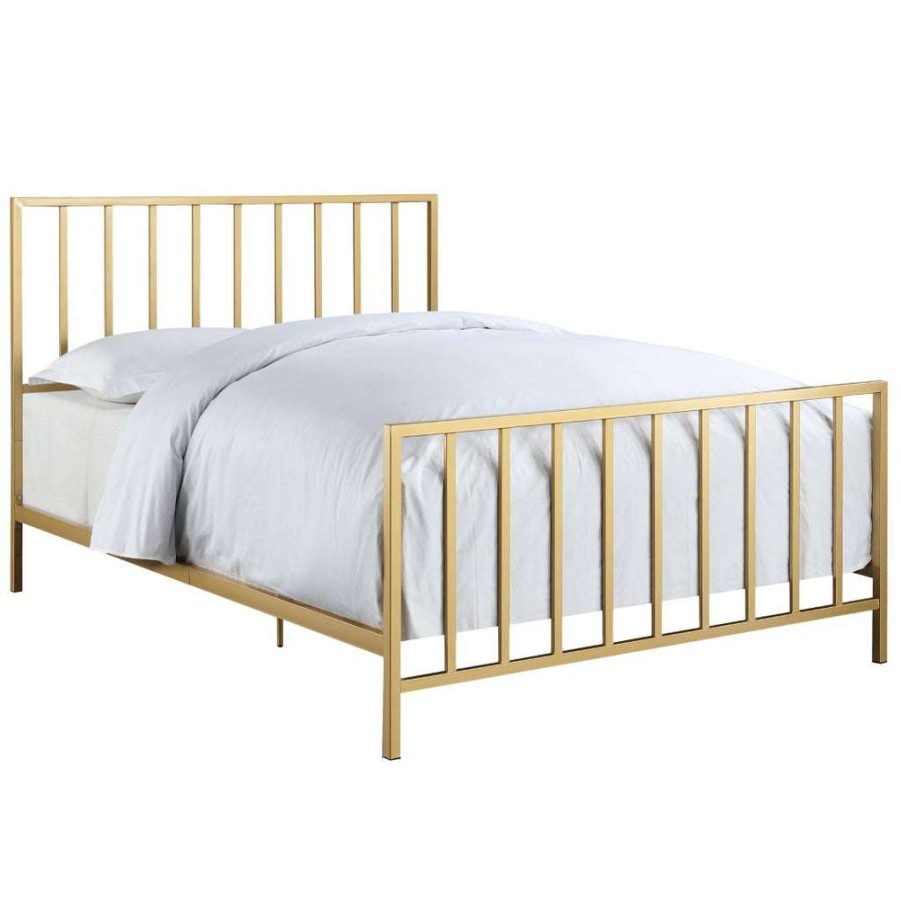 Bed * | Official Accentrics Home Slat Style King Metal Bed In Brushed Gold