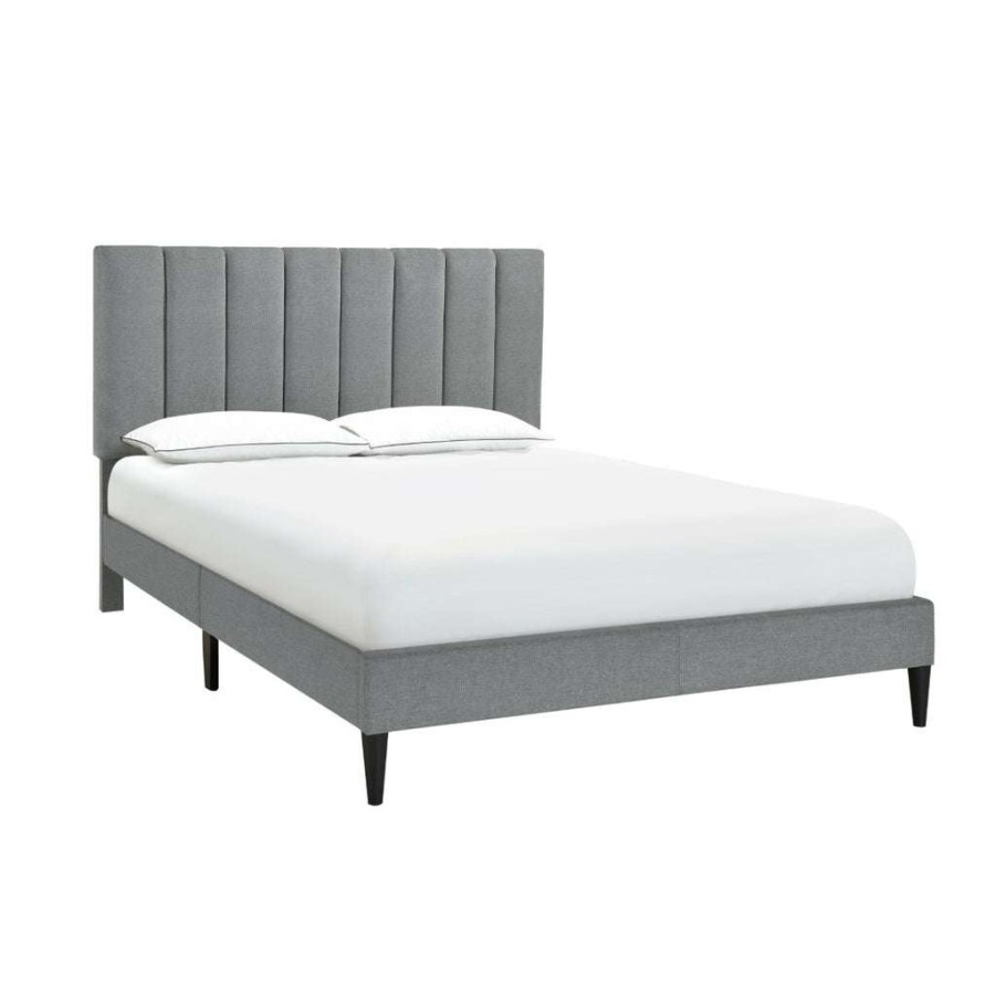 Bed * | Best Guaranteed Accentrics Home Vertically Channeled King Upholstered Platform Bed In Gray