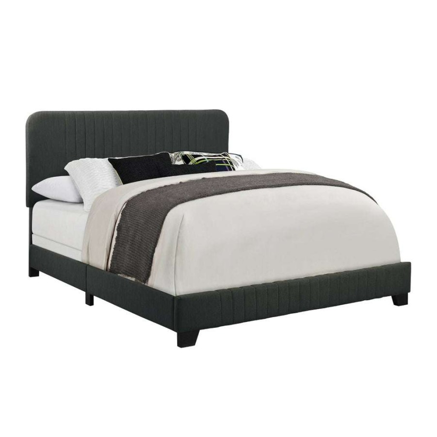 Bed * | Top Sellers Accentrics Home Mid Century Channeled King Upholsted Bed In Steel Gray