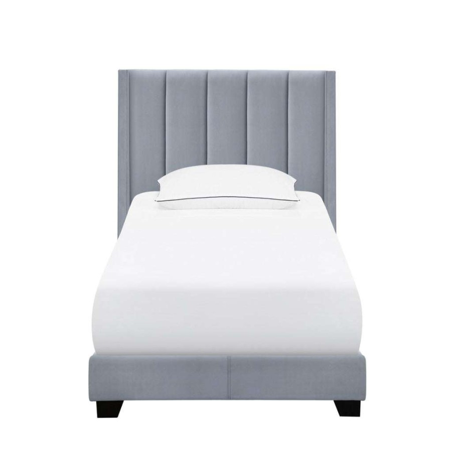 Bed * | Excellent Quality Accentrics Home Upholstered Channeled Shelter Twin Bed In Dove Gray