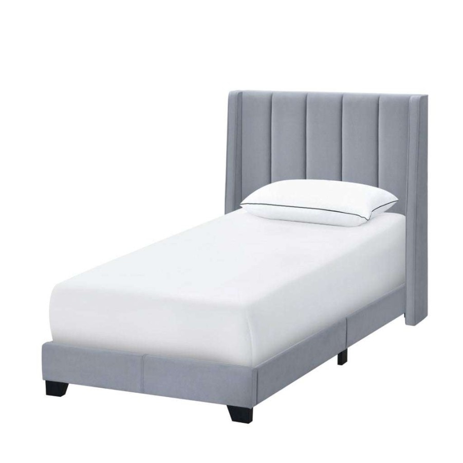 Bed * | Excellent Quality Accentrics Home Upholstered Channeled Shelter Twin Bed In Dove Gray