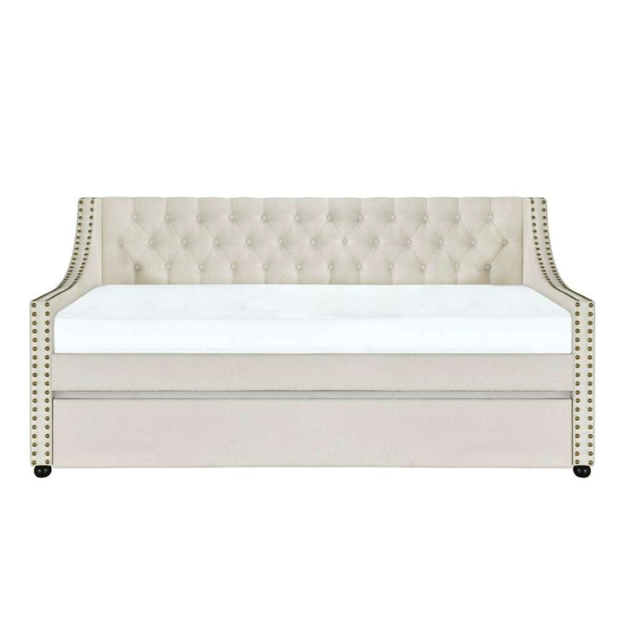 Bed * | Online Accentrics Home Swoop Arm Daybed With Trundle In White