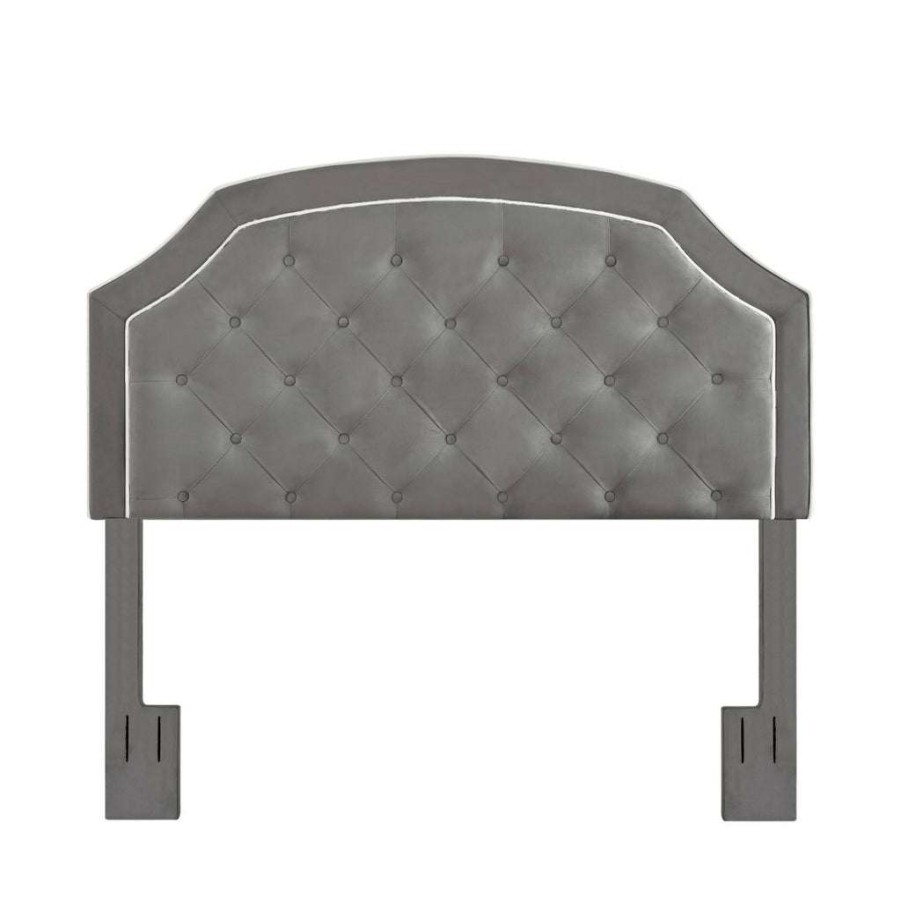 Table * | Best Guaranteed Accentrics Home Welt Trim, Diamond Tufted, Adjustable Full Or Queen Headboard In Charcoal Gray