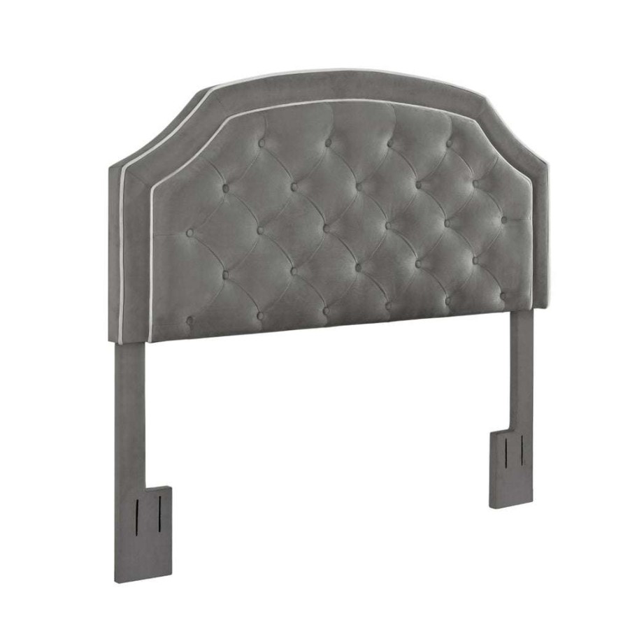 Table * | Best Guaranteed Accentrics Home Welt Trim, Diamond Tufted, Adjustable Full Or Queen Headboard In Charcoal Gray