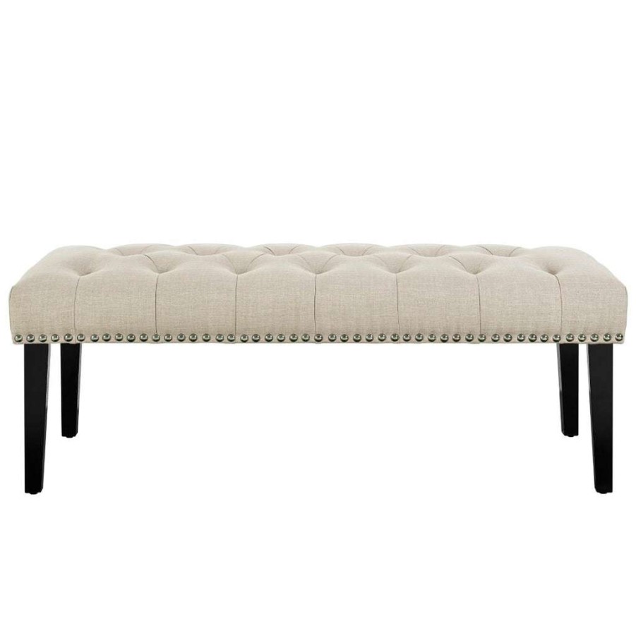 Bed * | Featured Accentrics Home Beige Diamond Button Tufted Upholstered Bed Bench