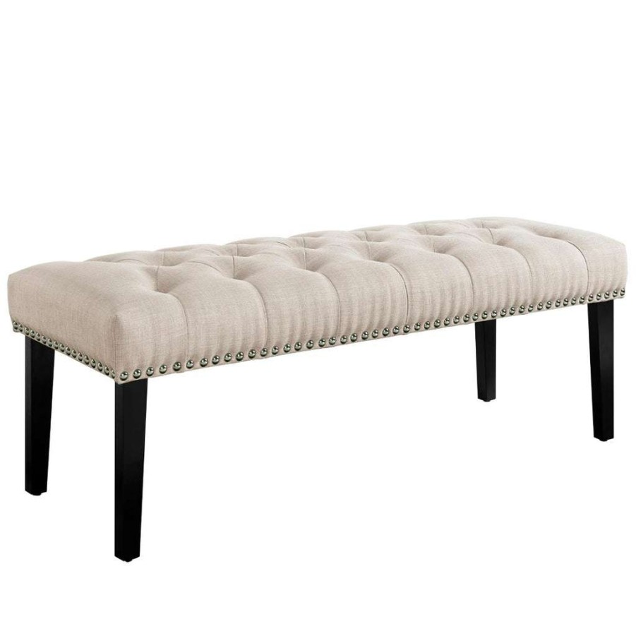 Bed * | Featured Accentrics Home Beige Diamond Button Tufted Upholstered Bed Bench