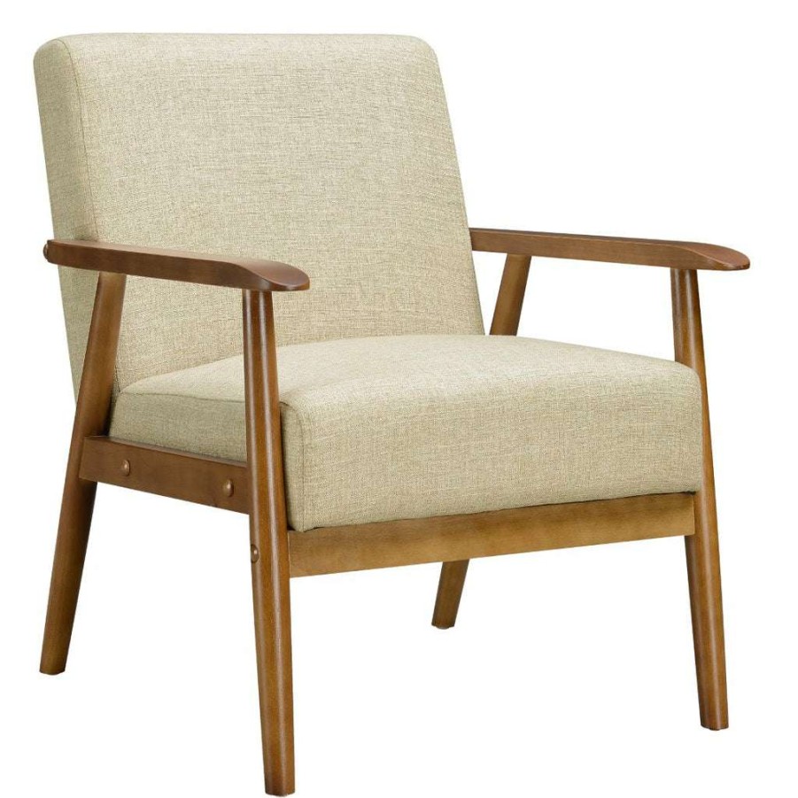 Chair * | Online Accentrics Home Wood Frame Mid-Century Modern Accent Chair In Soft Beige