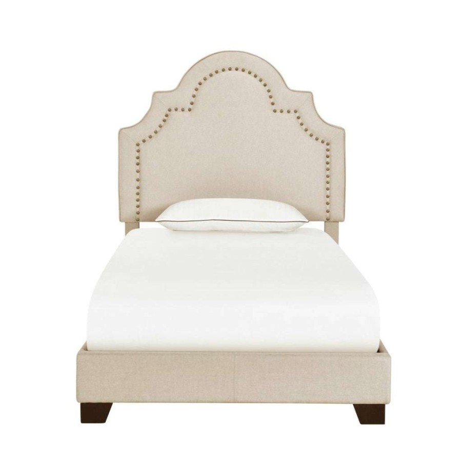 Bed * | Latest Accentrics Home Queen Anne Nailhead Trim Upholstered Twin Bed In Cream