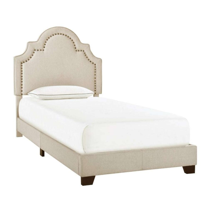 Bed * | Latest Accentrics Home Queen Anne Nailhead Trim Upholstered Twin Bed In Cream