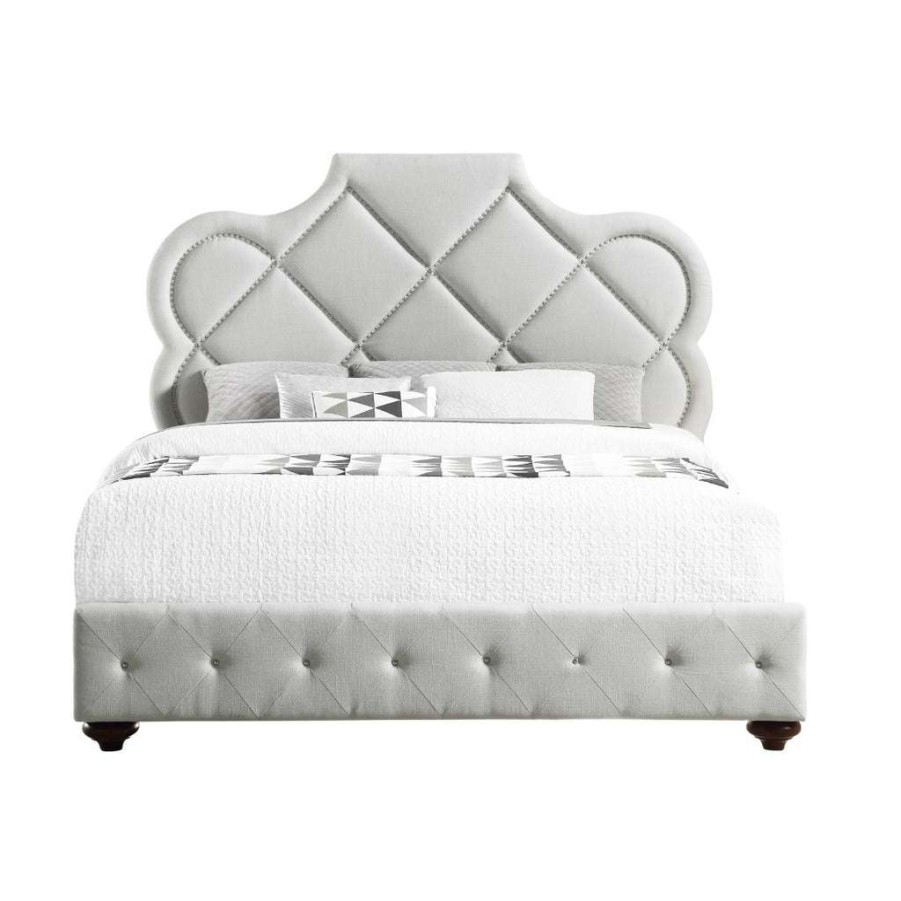 Bed * | Featured Accentrics Home Love Knot Tufted King Bed In Oyster White