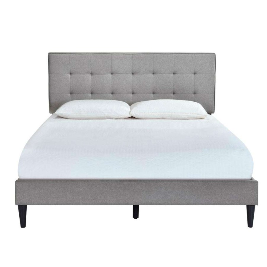 Bed * | Top Sellers Accentrics Home Grid Tufted Upholstered King Platform Bed In Frost Gray