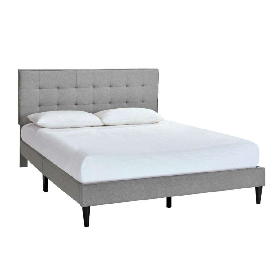 Bed * | Top Sellers Accentrics Home Grid Tufted Upholstered King Platform Bed In Frost Gray