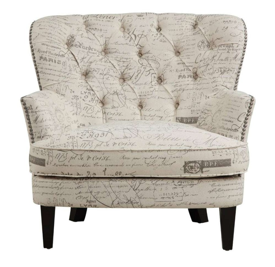 Chair * | Featured Accentrics Home Traditional Button Tufted Upholstered Arm Chair In Paris Script