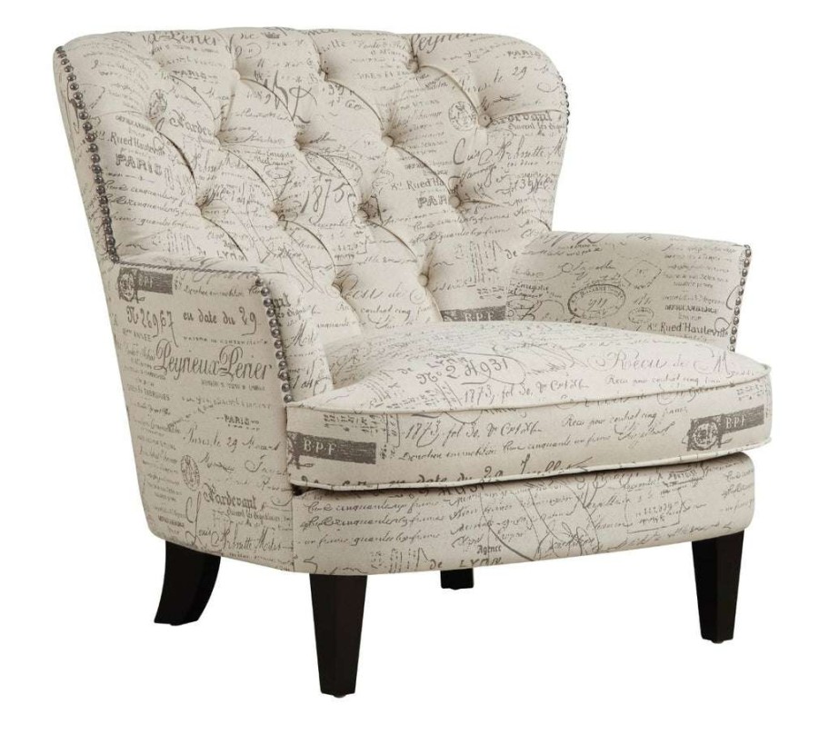 Chair * | Featured Accentrics Home Traditional Button Tufted Upholstered Arm Chair In Paris Script