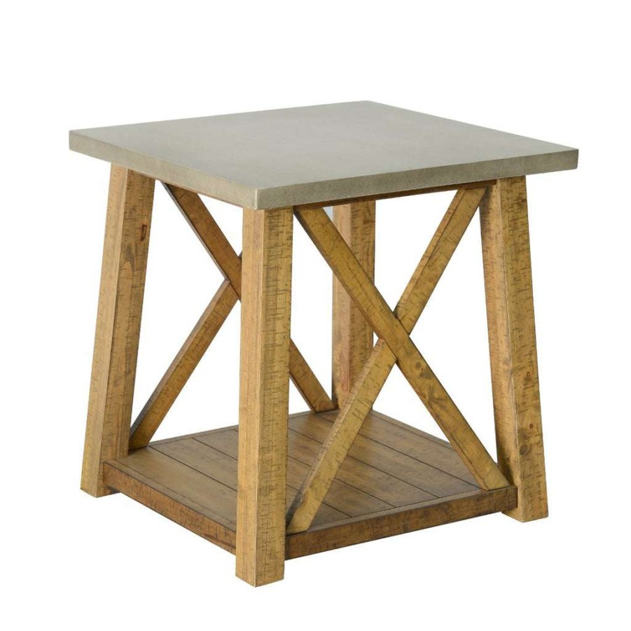 Table * | Best Guaranteed Accentrics Home Faux Concrete Top & Rustic Wood End Table