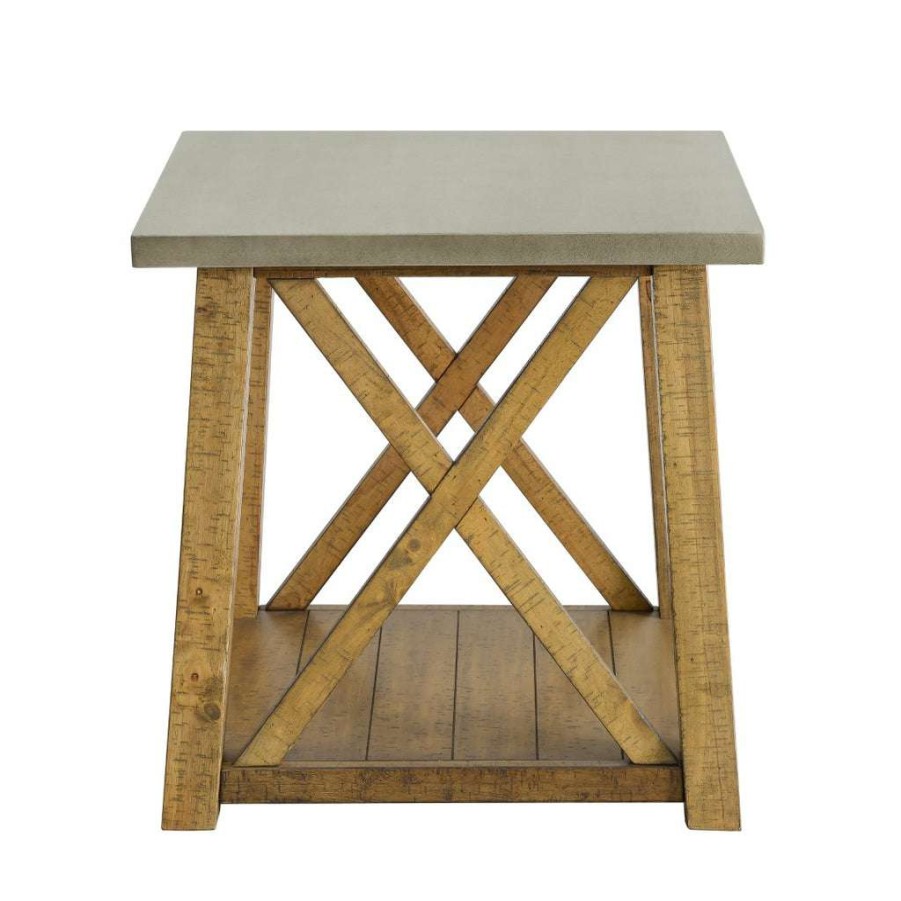 Table * | Best Guaranteed Accentrics Home Faux Concrete Top & Rustic Wood End Table